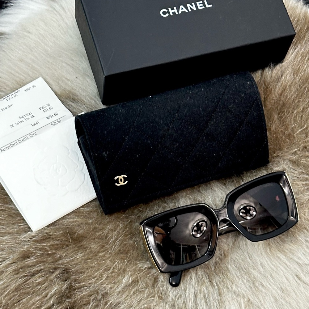 Authentic Chanel sunglasses black and gold